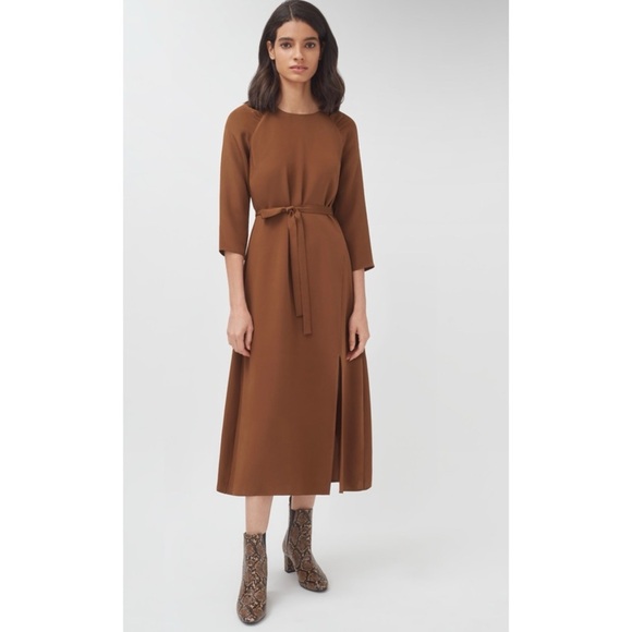CUYANA Silk Fit-And-Flare Dress - Chestnut NEW - Picture 1 of 9